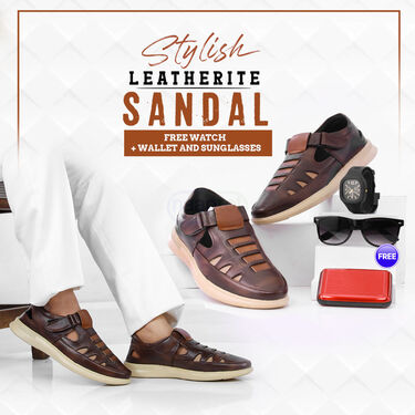 Stylish Leatherite Sandals With Free Watch Wallet And Sunglasses (SDC19) Stylish Leatherite Sandals With Free Watch Wallet And Sunglasses (SDC19)