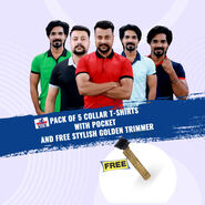 Pack of 5 Collar T-Shirts With Pocket And Free Stylish Golden Trimmer (5MTGT2)