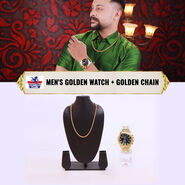Mens Golden Watch + Golden Chain (MGWC27)