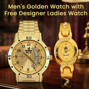 Men's Golden Watch with Free Designer Ladies Watch (MLGW2)