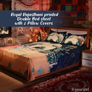 Royal Rajasthani Printed Double Bed Sheet With 2 Pillow Covers (DBS29)