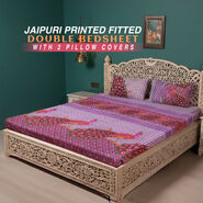 Jaipuri Printed Fitted Double Bed Sheet With 2 Pillow Covers (DBS30)