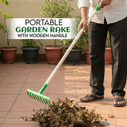 Portable Garden Rake With Wooden Handle (GHT7)