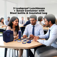 3 Leakproof Lunch Box + Salad Container With Colored Steel Bottle & Bag (3LBB1)