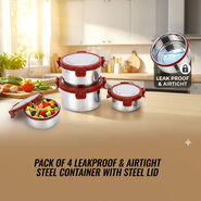 Pack of 4 Leakproof & Airtight Steel Container With Steel Lid (4SC1)