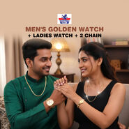 Mens Golden Watch + Ladies Watch + 2 Chain (MLGW2C2)
