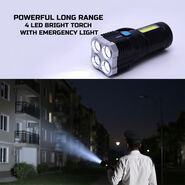 Powerful Long Range 4 LED Bright Torch with Emergency Light (LL26)