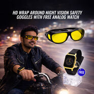 HD Wrap Around Night Vision Safety Goggles With Free Analog Watch (WA5)
