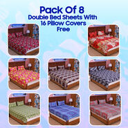 Pack Of 8 Double Bed Sheets With16 Pillow Covers Free (8BS66)
