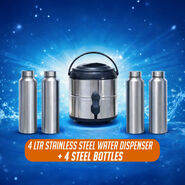 4 Ltr Stainless Steel Water Dispenser + 4 Stainless Steel Bottles (1D4B)