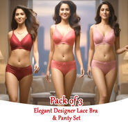 Pack of 3 Elegant Designer Lace Bra And Panty Set (3BP3)
