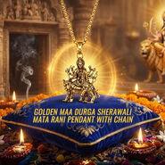 Golden Maa Durga Sherawali Mata Rani Pendant with Chain (MDSPN13)