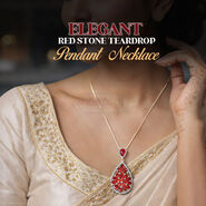 Elegant Red Stone Teardrop Pendant Necklace (LJC1)