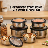6 Stainless Steel Bowl + 6 Push & Lock Lid (12PL1)