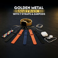 Golden Metal Smart Watch With 7 Straps And Earpods (BCSW60)