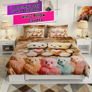 3d Dreamy Teddy Couple Bedsheets With 2 Pillow Covers (DBS37)