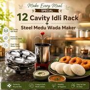 Stainless Steel 12 Cavity Idli Rack + Steel Medu Wada Maker (1IR1VM)