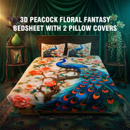 3D Peacock Floral Fantasy Bedsheet With 2 Pillow Covers (DBS38)