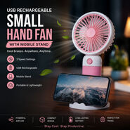 USB Rechargeable Small Hand Fan With Mobile Stand (EF43)