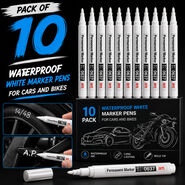 Pack of 10 Waterproof White Marker Pens For Cars and Bikes (STA3)