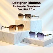 Designer Rimless Rectangular Sunglasses B1G2 Free (3SG2)