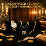 Golden Watch  + 2 Chain + Bracelet +  Maharaja Ring (MGW2CBR22)