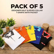 Pack of 5 Designer Half Sleeves Collar T-Shirts With Pocket (5PT30)