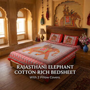 Rajasthani Elephant Cotton Rich Double Bedsheet With 2 Pillow Cover (DBS40)