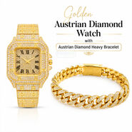 Golden Austrian Diamond Watch With Free Designer Bracelet (MGWB6)