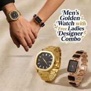 Mens Golden Watch With Free Ladies Designer Watch (MLGW20)