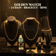 Golden Watch + 2 Chain + Bracelet + Ring (MGW2CBR25)