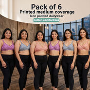 Pack of 6 Attractive Printed Medium Coverage Non Padded Dailywear Bra For Heavy Bust (6PBR3)