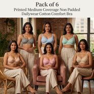 Pack of 6 Full Coverage Daily Wear Printed Pure Cotton Non Padded Non Wired Bra (6PBR4)