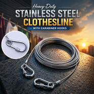 Heavy-Duty Stainless Steel Clothesline With Carabiner Hooks (CLN8)