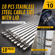 10 Pcs Stainless Steel Cable Ties with Lid (HT164)