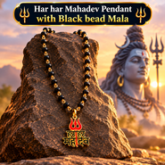 Har Har Mahadev Pendant With Black Bead Mala (SJPN26)