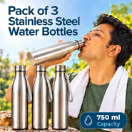 Pack of 3 Stainless Steel Water Bottles - 750ml (3B12)