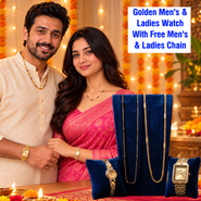 Golden Mens & Ladies Watch With Free Mens & Ladies Chain (MLGWFC1)