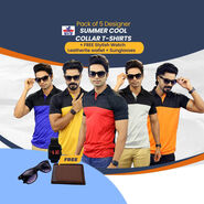 Pack Of 5 Summer Cool Collar T-Shirts + FREE Stylish Watch + Leatherite Wallet + Sunglasses (5PTW11)