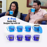 4 Pcs Double Wall Designer Cup With lid (4CL)