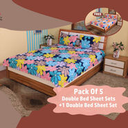 Pack Of 5 Double Bed Sheets Set + 1 Double Bed Sheet Set Free (5BS13+1)