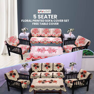 5 Seater Floral Printed Sofa Cover Set With Free Table Cover (5FSC3)