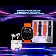 4 in 1 Big Screen Bluetooth Calling Smart Watch With Free Wireless Bluetooth Earpods (BCSW31)