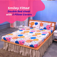 Smiley Fitted Double Bed sheet with 2 Pillow Covers (DBS15)