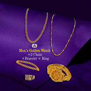 Mens Golden Watch + 2 Chain +  Bracelet + Ring (MGW2CBR14)