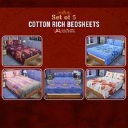 Set of 5 Cotton Rich Bedsheets + 10 Pillow Covers (5BS41)