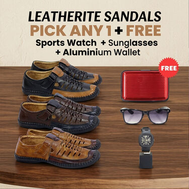Leatherite Sandals Pick Any 1 + Free Sports Watch + Sunglasses + Aluminium Wallet (SW59)