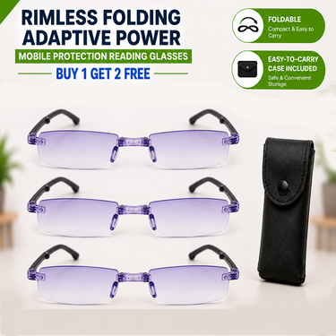 Rimless Folding Adaptive Power Mobile Protection Reading Glasses B1 G2 Free (3FORG10)