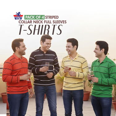 Pack of 4 Stripe Printed Collar Neck  Full Sleeves T-shirts (4PTF3)