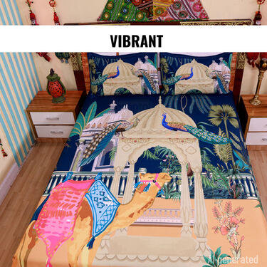 Royal Rajasthani Printed Double Bed Sheet With 2 Pillow Covers (DBS29)